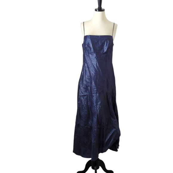 VTG Gai Mattiolo Couture Womens 90s Blue Shiny Slip Dress Linen Italy Size 12 - Picture 2 of 10